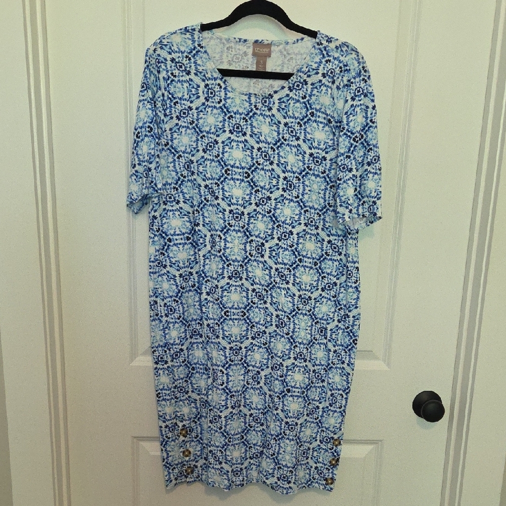 Chico's Light Blue T-shirt / Geometric Dress Sz 3/XL/16